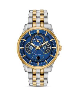 Часы-браслет Calendrier Moonphase с двухцветными звеньями, 44 мм Citizen, цвет Multi 3492946 | blue/two-tone