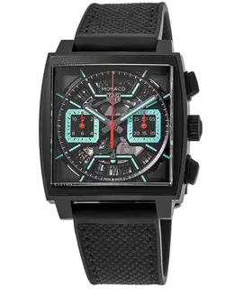 Tag Heuer Monaco Automatic Black Dial Rubber and Leather Strap Men's Watch cbl2184.ft6236