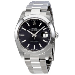 Pre-owned Men's Rolex Datejust Black Dial Watch Ref 126300-0011