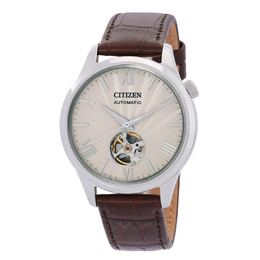 Citizen Automatic Mens Watch NH9130-17A Silver-tone Steel Case, Brown Leather Strap