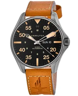 Hamilton Khaki Aviation Pilot Day Date Auto Black Dial Leather Strap Men's Watch h64725531