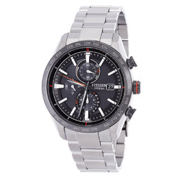 Citizen Attesa Perpetual Chronograph Eco-Drive Watch - Men's Black Dial with Silver Titanium Case (AT8189-61E)