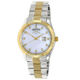 Oniss ONZ3881-2twt Men's Watch - Two-tone Gold All Stainless Steel Case and Band with Fold-over Deployment Clasp, Mother of Pearl Dial (MOP) featuring Day-Date Display and Austrian Crystal Accents