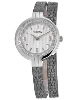 Bulova Rhapsody Silver Dial Sliver Lizard Strap Women's Watch 96r236