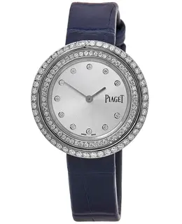 Piaget Possession Silver Dial Custom Double Diamond Bezel Leather Strap Watch g0a43090-cd2