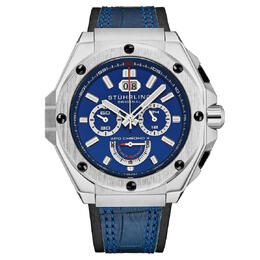Stuhrling Original Monaco Chronograph Quartz Mens Watch Blue Dial Silver Hands Leather Strap m18237
