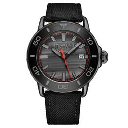 Stuhrling Original Mens Diver Watch M18250 Black Dial, Alloy Case, Black Nylon Strap