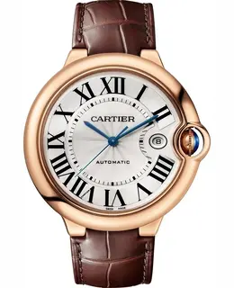 Cartier Ballon Bleu de Cartier Men's Watch, Silver Dial 18K Rose Gold Case with Brown Alligator Leather Strap Model WGBB0030