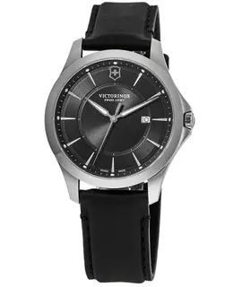 Victorinox Swiss Army Alliance Quartz Black Dial Leather Strap Men's Watch 241904