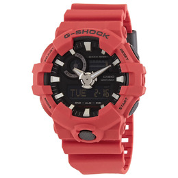 Casio G-Shock Alarm World Time Quartz Analog-Digital Mens Watch GA7004ADR Red Resin Case, Red Strap, Black Dial with Luminous Hands and Index Markers