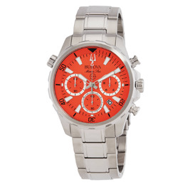 Bulova Marine Star Chronograph Quartz Orange Dial Mens Watch 96b395