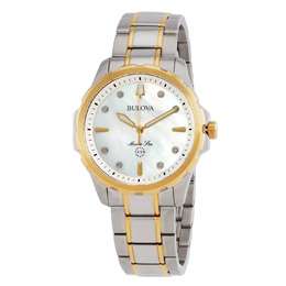Bulova Marine Star Quartz Diamond Silver Dial Ladies Watch 98p227