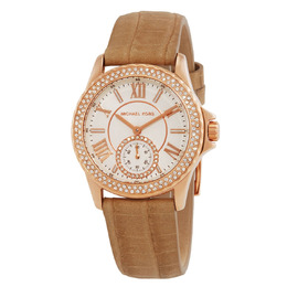 Women's Michael Kors Mini Everest 35th Anniversary Edition Watch - Rose Gold Steel Case with Brown Leather Strap