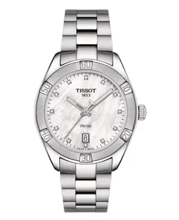 Tissot PR100 T1019101111600 Women's White Mother of Pearl Dial Diamond Steel Watch