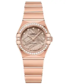 Brand New Authentic Omega Constellation Quartz Watch with Rose Dial and Diamond Bezel Model 13155256099002