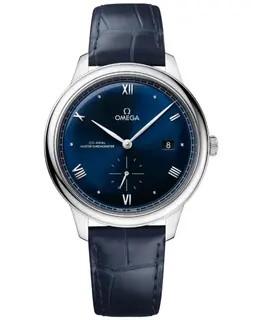 Brand New Authentic Omega De Ville Prestige Co-Axial Master Chronometer Small Seconds 41mm Automatic Blue Dial Leather Strap Men's Watch Model 434134120030001