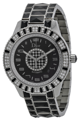 Pre-owned Dior Cristal Diamond Black Dial Automatic Ladies Watch - cd115511m001
