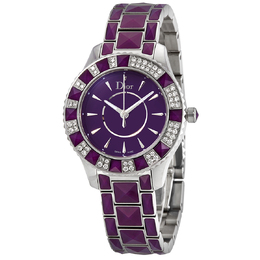Pre-owned Dior Christal Purple Lacquered Dial Diamond Watch cd143115m001
