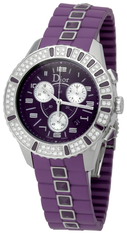 Pre-owned Dior Crystal Chronograph Purple Dial Ladies Watch CD11431JR001