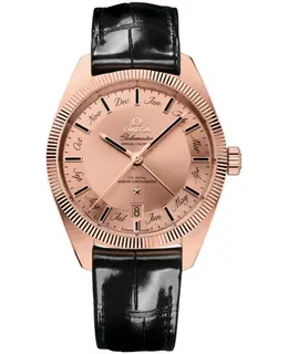 Omega Constellation Globemaster Automatic Chronometer Rose Gold Dial Black Leather Strap Men's Watch 130.53.41.22.99.002