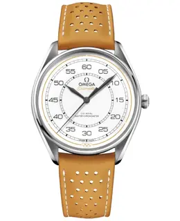 Brand New Authentic Omega Specialities Olympic Official Timekeeper Automatic Chronometer White Dial Yellow Leather Strap Men's Watch Model 52232402004002