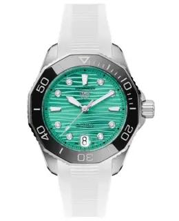 Tag Heuer Aquaracer Professional 300 Date Automatic Turquoise Dial White Rubber Strap Women's Watch wbp231k.ft6234