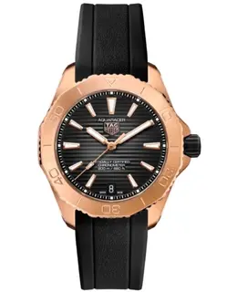 Tag Heuer Aquaracer Professional 200 Date Automatic Chronometer Black Dial 18K Gold Rubber Strap Men's Watch wbp5150.ft6199