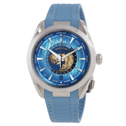 Omega Seamaster World Time GMT Chronometer Mens Watch - Summer Blue Dial AR 220.12.43.22.03.002