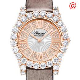 Chopard L Heure Du Diamant Ladies Watch 139419-5601 Automatic Diamond Bezel Rose Gold Tone Case Brown Silk Strap