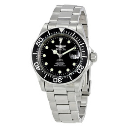 Invicta Pro Diver Mens Automatic Watch 17039, Black Dial, Stainless Steel Case & Bracelet with Unidirectional Bezel Top Ring