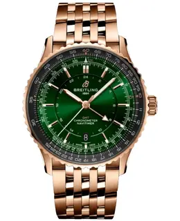 Authentic Breitling Navitimer Automatic GMT Green Dial 18K Rose Gold Men's Watch R32310251L1R1
