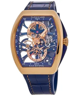 Franck Muller Vanguard Yachting Anchor Manual Winding Watch with Blue Dial and Rose Gold Case Model V45S6SQTYACHANC5NBL