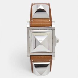 Hermes Silver Stainless Steel Leather Medor W028321WW00 Women's Wristwatch 23 mm 894941
