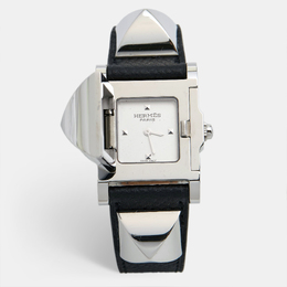 Hermes Silver Stainless Steel Leather Medor W028322WW00 Women's Wristwatch 23 mm 894952
