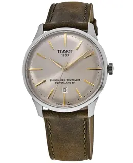 Brand New Authentic Tissot Chemin Des Tourelles Powermatic 80 Ivory Dial Leather Strap Men's Watch