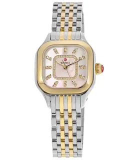 Michele Meggie Diamond Quartz Watch Pink Mother of Pearl Dial 18K Gold Plated Two-Tone Steel Model MWW33B000014
