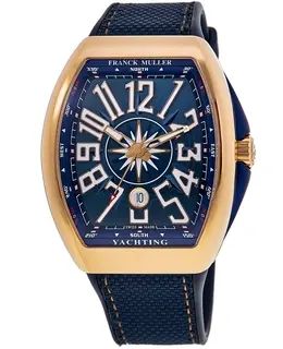 Franck Muller V45SCYACHT5NBL Mens Watch Blue Dial Rose Gold Tone Automatic Movement Sapphire Crystal Tonneau Case Water Resistant