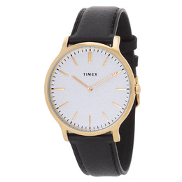Timex Gallery Mens Quartz Watch - Silver Dial, Black Leather Strap (TW2V28400)