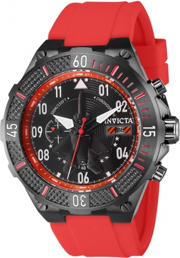 39897 Invicta Mens Aviator Chronograph Date Quartz Watch - Gunmetal Stainless Steel Case, Red Silicone Strap