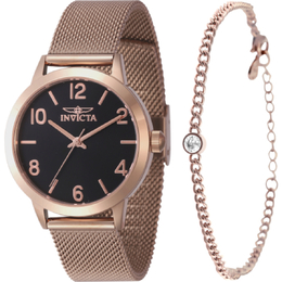 Invicta Wildflower Quartz Ladies Watch 47265 Black Dial With Bracelet