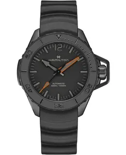 Hamilton Men's Watch H77845330 Khaki Navy Frogman Automatic Black Dial Rubber Strap