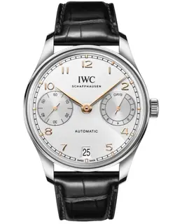 IWC Portugieser Automatic Silver Dial Black Strap Men's Watch iw501701