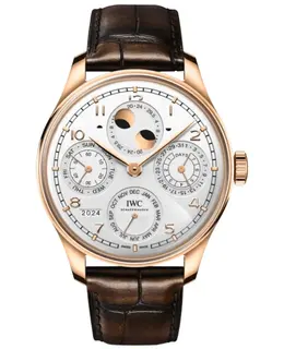 IWC IW503701 Portugieser Perpetual Calendar Automatic Silver Dial Rose Gold Leather Strap Men's Luxury Watch