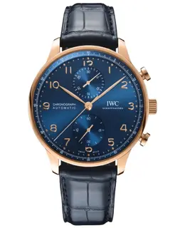 IWC Portugieser Automatic Chronograph Blue Dial IW371614 Men's Watch in Rose Gold, Alligator Leather Strap