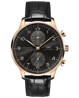 IWC Portugieser IW371625 Automatic Chronograph Men's Watch Black Dial Rose Gold Case, 41mm