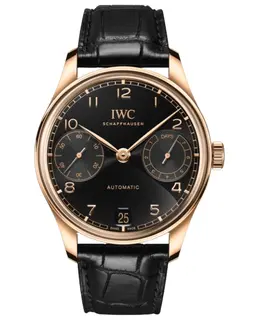 IWC Portugieser IW501707 7-Day Power Reserve Automatic Men's Watch Black Dial Rose Gold Case Leather Strap