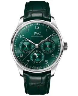 IWC Portugieser Automatic Perpetual Calendar Watch with Green Dial and Brown Leather Strap - Model IW344207