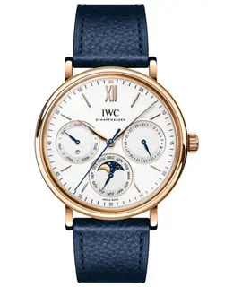 IWC Portofino Automatic Perpetual Calendar White Dial 18K Rose Gold Blue Leather Strap Men's Watch Model IW344602