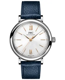 IWC Portofino Automatic Silver Diamond Dial Blue Leather Strap Women's Watch - Model IW357411