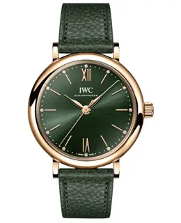 IWC Portofino Automatic Green Diamond Dial 18K Rose Gold Leather Strap Women's Watch IW357415